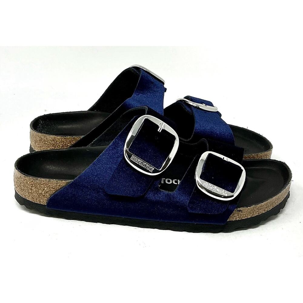 Birkenstock Arizona Big Buckle Midnight Blue Velvet Sandals EU 38 Ladies 7 NIB - Picture 5 of 10